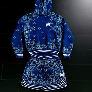 AMIRI BANDANA JACQUARD HOODED SWEATER + BASKETBALL SHORT SET